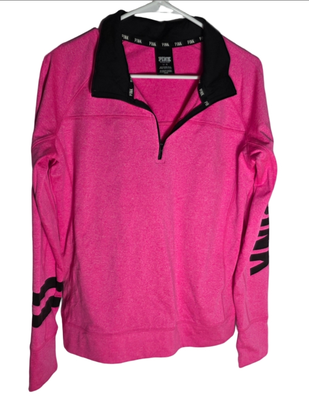 Women's Victoria's Secret PINK Quarter-Zip Sweatshirt, Size L, Pink & Black y2k